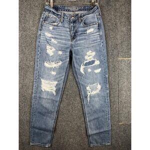 American Eagle Jeans Womens 4 R Tomgirl Hi Rise Light Wash Distressed 28x28.5